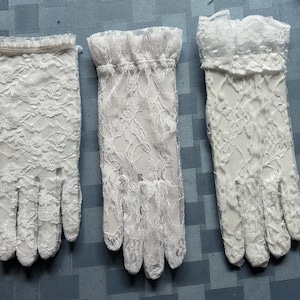 Short Lace Gloves-White-Ivory-Pink-Black w Short & Long Ruffle-10-12&quot; Long-Formal-Vintage-Great for Weddings-Prom-Cotillion-New Years-Events