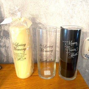 Memorial Candles-Wax & Glass-4 Styles-Memory Pillar Candle-Etched Glass Floating Candles-Cling Glass Tall Candle-Painted Glass Memory Candle