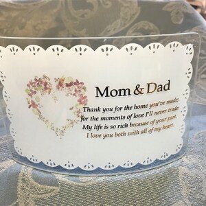 Mom & Dad Thank You Keepsake Gift-Perfect Parents Wedding- Anniversary Christmas Gift- Beautiful Sentiment- Treasured Keepsake-Beveled Glass