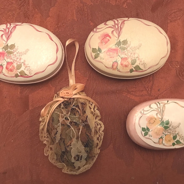 Vintage Tins-Potpourri Press-80s-Perfect-Rose Tin w Sachet & Soap-Blue Basket 3 Shapes-Mini Cat Tin-Hummel Pill Box Tin-Beach Pail Bunny Tin