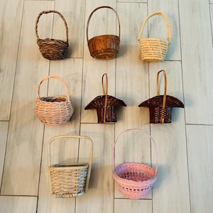 Wicker Flower Girl Baskets-9 Styles-Wicker-Reed-Wood Slat Baskets-Great for Trinkets, Small Gift Baskets, Soaps, Centerpieces-Unique Vintage