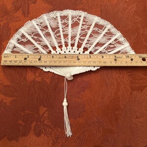 Vintage Lace Folding Fans-4 Sizes-White & Ivory-Perfect Condition from our Bridal Shop-Victorian Fans for You and Your Dolls-19" to 5 1/2" Style 3 - 11" White