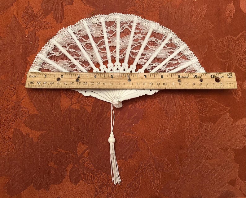 Vintage Lace Folding Fans-4 Sizes-White & Ivory-Perfect Condition from our Bridal Shop-Victorian Fans for You and Your Dolls-19" to 5 1/2" Style 3 - 11" White