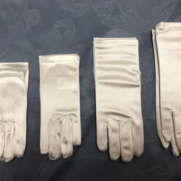 Satin Girls Gloves-White and Ivory-Short & Long-Great for Communion-Flower Girls-Weddings-Pageants-Events-Ages 2-14-Plain Edge Satin