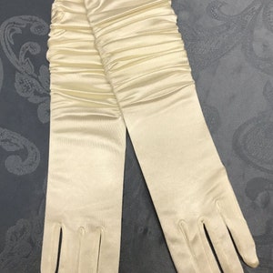 Long Ivory Satin Gloves-Shiny & Matte Satin Fingered Gloves 3 Lengths-Great for Weddings, Proms, Cotillions, Events-The Perfect Final Touch Satin Shirred 15"