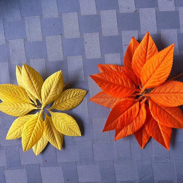 Wired Satin Leaves-Parma Textured Yellow & Orange Satin Leaves-Vintage Japan-Rose Leaves-Millinery-Fascinators-Corsages-Scrap Booking-Crafts