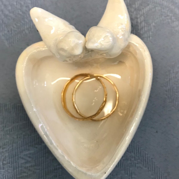 1-3-6 Pcs Heart Dish with 2 Doves-Mother of Pearl Finish- Great for Rings for Your Wedding-Storing Your Rings at Night-Perfect Wedding Favor