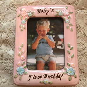 First Birthday & Guardian Angel Frame from Lefton- New Vintage Frames in Perfect Boxed Condition- 1980&quot;s-All Glazed Ceramic 1 Piece Frames