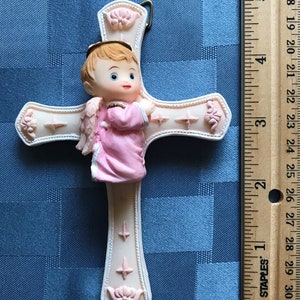 Baby Angel Cross-1-2 or 3 Pcs-Perfect Favor-Baptism, Christening, Baby Showers, New Baby Girl Gift-Cute Angel with Halo-Pink & White Cross