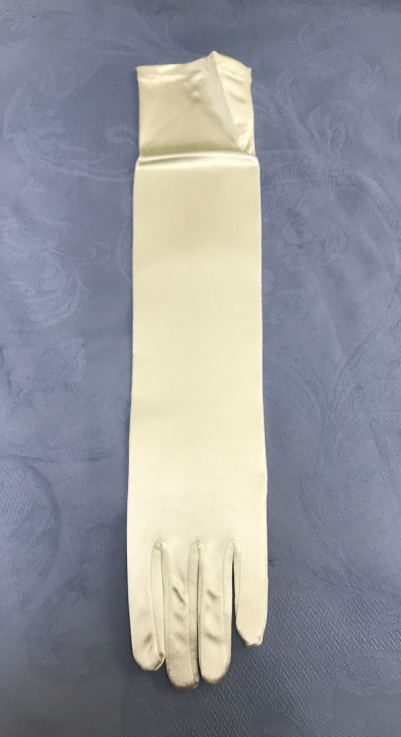 Long Ivory Satin Gloves-Shiny & Matte Satin Fingered Gloves 3 Lengths-Great for Weddings, Proms, Cotillions, Events-The Perfect Final Touch 2- Shiny Satin 18"