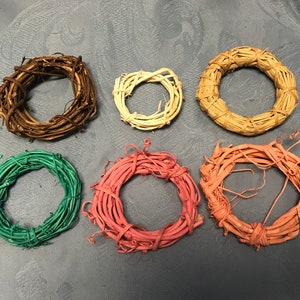 Small  Grapevine Wreaths-3-6-12 Pcs-6 Styles-Colored-Natural-Bleached-Raffia-Easter-Favors-Ornaments-Magnets-Kids Crafts-Dolls-Doll Houses