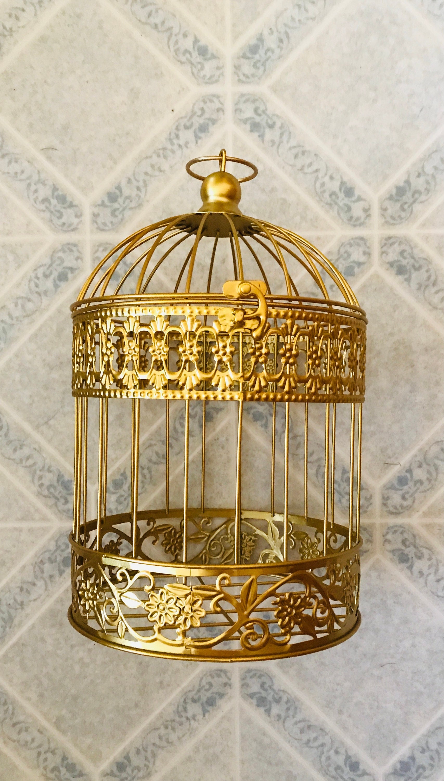 Gold & White Metal Bird Cage- 13" Great to Use as a Centerpiece ...