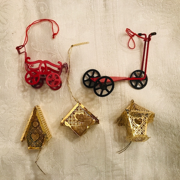 Miniature Birdcages-Carriages-Scooters- Vintage Ornaments-5 Styles-Perfect for Doll Houses & Fairy Gardens-Great for Small or Victorian Tree