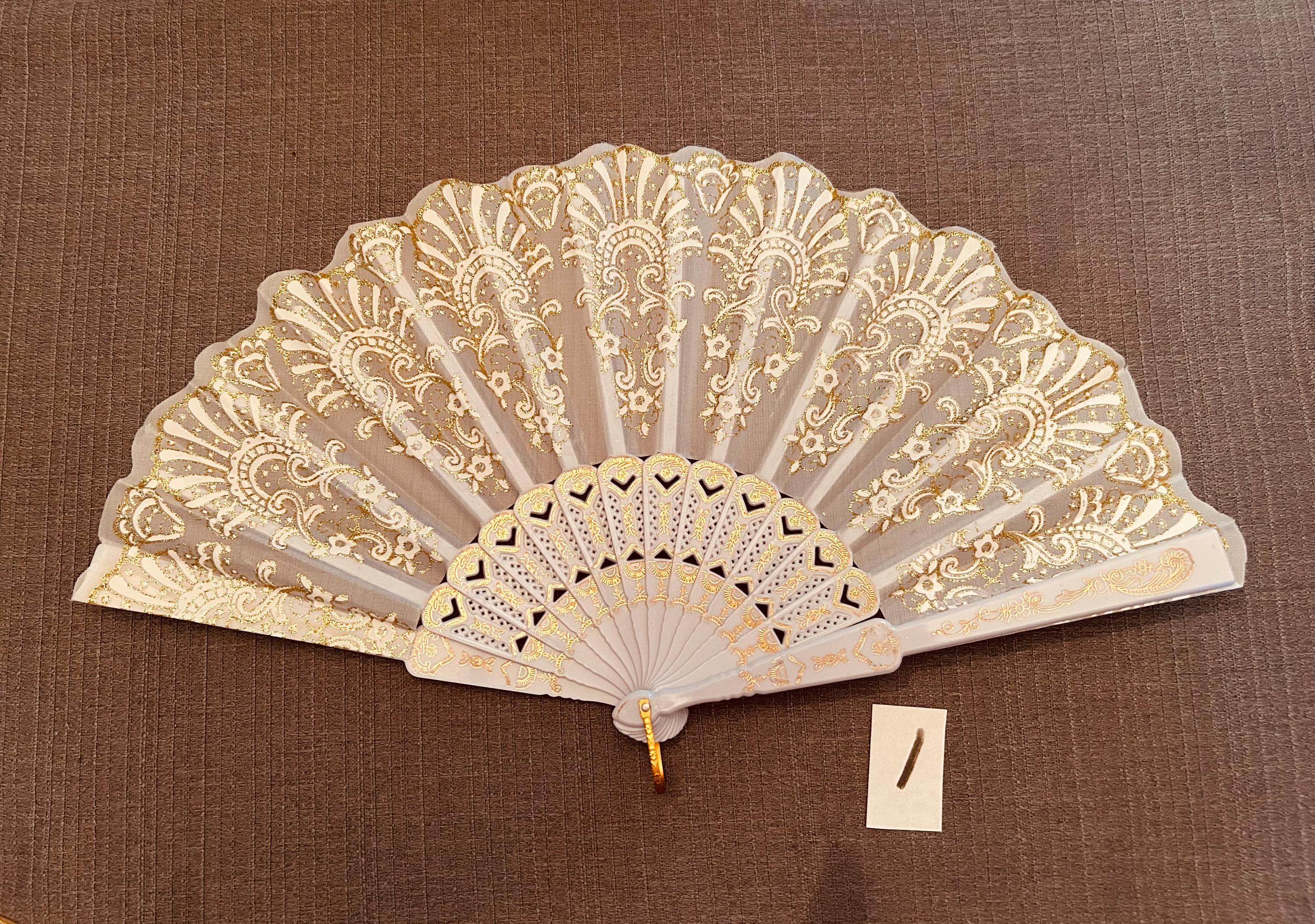 Dolce & Gabbana Yellow Gold and White Printed Hand Fan White and Gold Hand Fan - Etsy main image 3