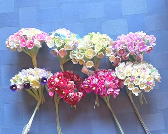 Forget Me Knot Flowers-9 Colors-Cloth-Packaged Peach Organza Flower Bundles-8 Stems-Great For Vintage Favors-Millinery-Bouquets-Dolls-Easter