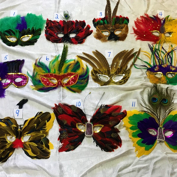 Feather Masks-11 Vintage Styles-Beautifully Crafted-Perfect for Masquerade, Mardi Gras, Halloween-Vibrant Colors-Match Your Outfit-Elastic