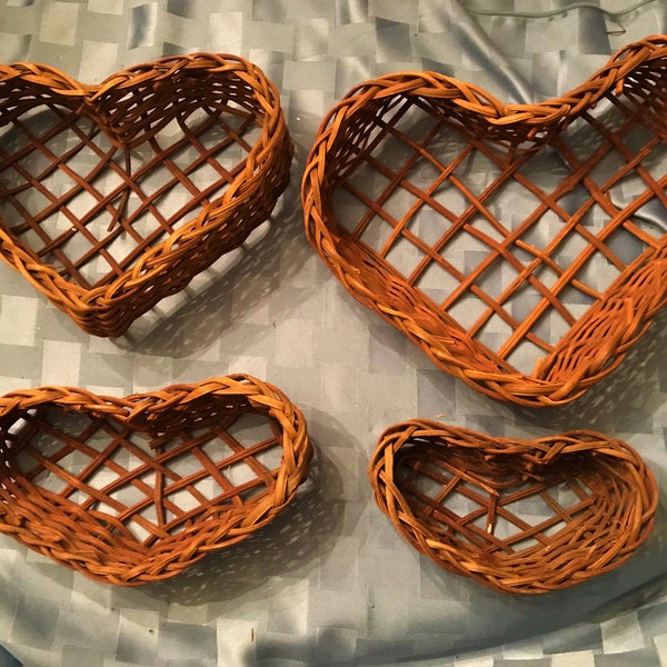 Wicker Heart Wall or Dish Baskets-4 Sizes-Lattice Back & Braid Front-Philippine- Expertly Made-Great Valentine Decoration-Doors-Centerpiece