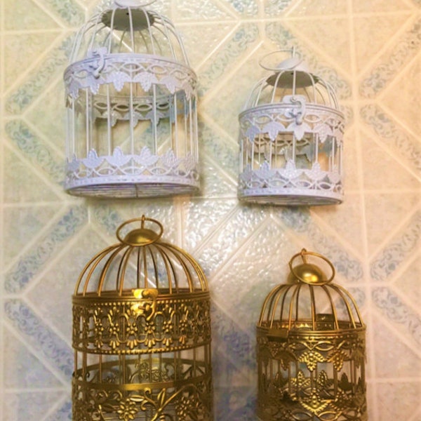 Gold & White Metal Bird Cages-3 Styles-3 Sizes-Beautifully Crafted Decorative Bird Cages for Home or Event-Great Centerpiece or Home Accent