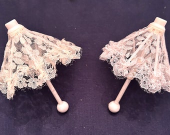 Mini sombrillas y abanicos de encaje: excelentes accesorios para muñecas, sombrillas y abanicos de encaje bellamente elaborados, adornos, decoración para pasteles, recuerdos, manualidades para niños, decoración para quinceañeras.