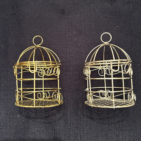 Mini Bird Cages-Perfect For Favors-Crafting-Doll Houses-Ornaments-All Metal in Gold & Silver-Opens and Latches- 3" by 2"-Loop for Hanging