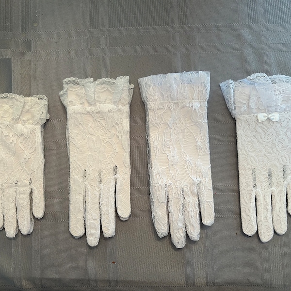 Lace Girls Gloves-White & Ivory Lace and Lace Stretch-Sizes from 2 to 14 Lace Glove W/ and W/out Ruffle-Great for Weddings-Communion-Events