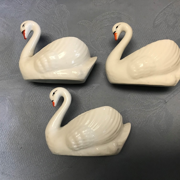 Ceramic Swans-1-2 Great Retro Favor-Just Add Tulle and Almonds or Candy-Cute Container for Rings, Trinkets,Small Plants-Beautifuly Glazed