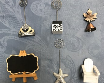 Place Card-Photo Holders-7 Styles of Only 1 of Each-Crown-Damask Cube-Maple Leaf-Chalk Board/Easel- Starfish-Adirondack Chair-Eiffel Tower