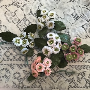 Cloth European Flower Bundle-Unique Vintage Favor or Millinery Flowers on Wired Stems-6 Stylized Flowers w 3 Wired Stems-New in Packages-90s