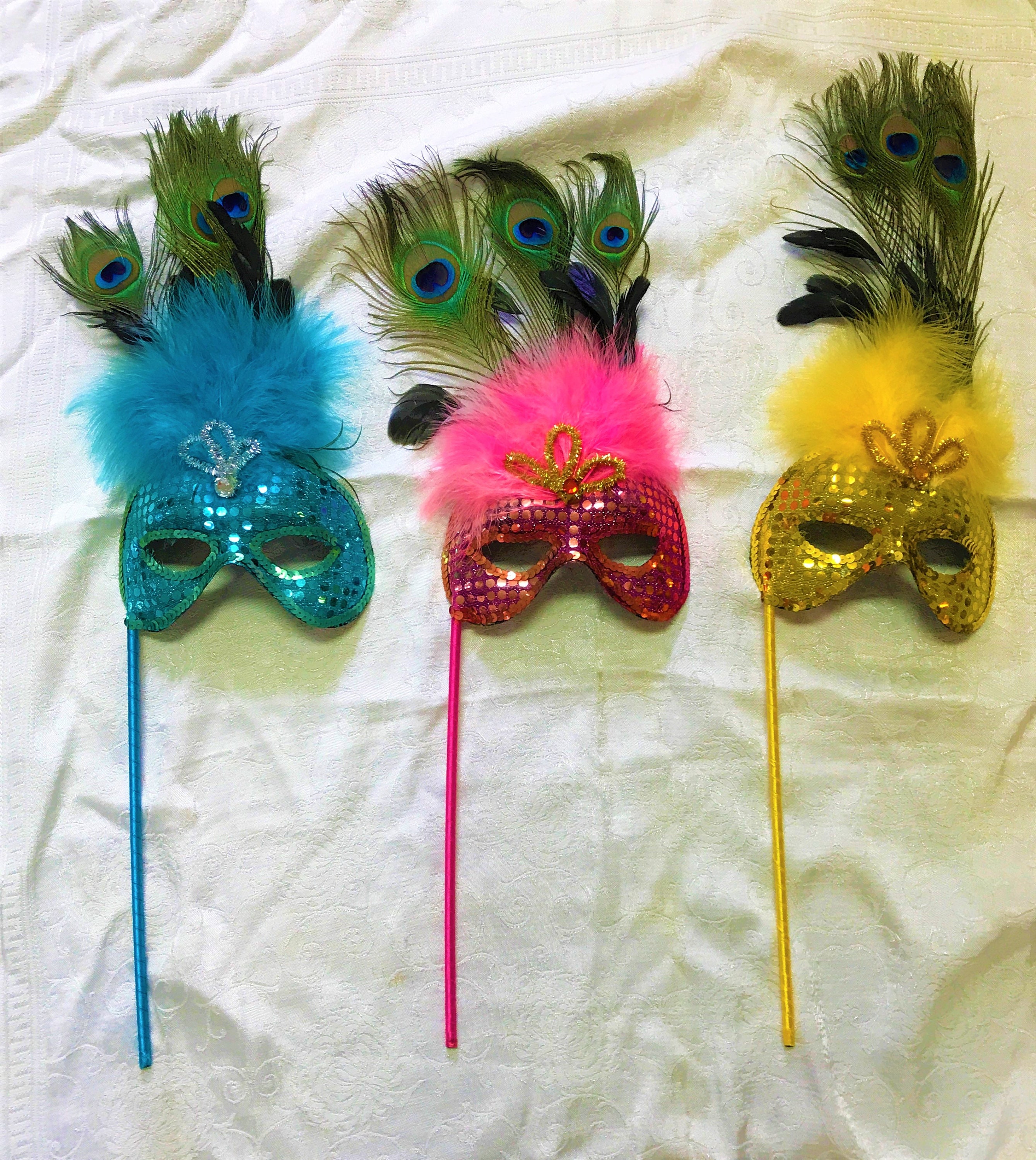 Carnevale maschera per donna pizzo, frange, piume pavone, paillettes –  hobbyshopbomboniere