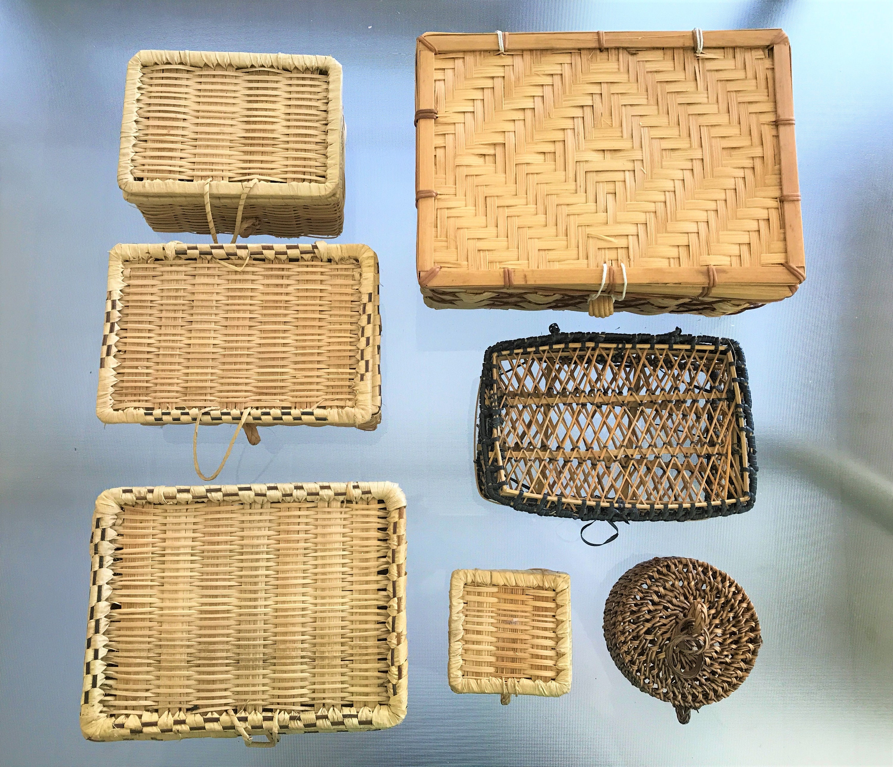 Pair Vintage Bamboo Basket Boxes for Storage Crafts Picnics