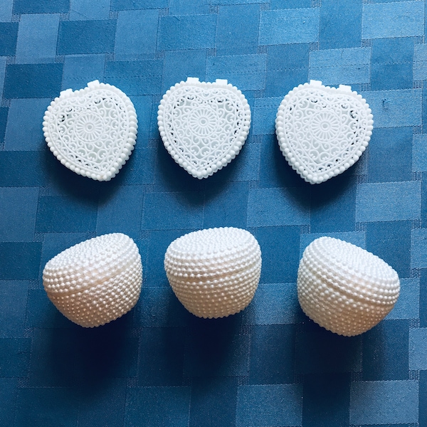 Plastic Heart & Round Shaped Boxes-3 Styles-3-12 Pcs Coin Purses-Soft Filigree and Round Pearl Design Hard Box-Shower, Wedding, Kids Favors