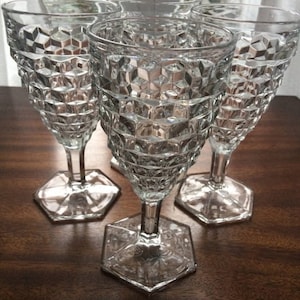 Vintage American Fostoria Clear 2056 hex foot Stemmed Water Goblets 5 available