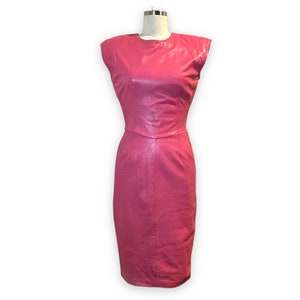 Vintage Vakko pink leather dress size 6, rare triangle back cutout Rare!