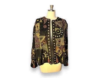 80er/90er Jahre Seidenjacke von Judith Ann Creations mit Pailletten und Perlen