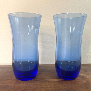Set of 2 Collectible Vintage Libbey glass company Cobalt Blue Blown Glass Vases Weighted at the Base Made in U.S.A.