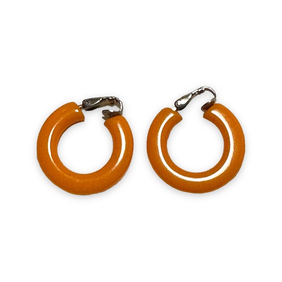 Vintage Butterscotch Bakelite Hoop clip on Earrin… - image 3