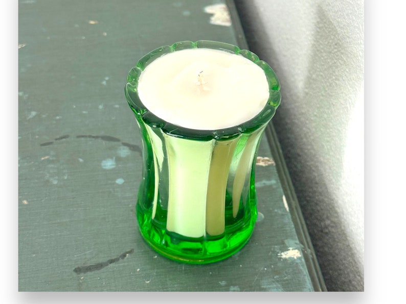 Handmade Candle in Mid Century Vaseline Glass Container Etsy