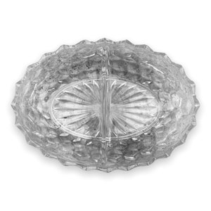 Vintage American Fostoria Crystal Cubist Divided Oval Vegetable Bowl