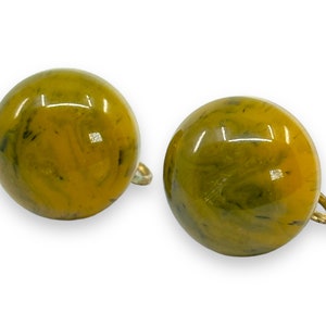Vintage Green Marbled Bakelite clip on Earrings Mid Century