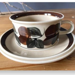 Ruija Tea Cup and saucer - Arabia - Ruija Troubadour. Raija Uosikkinen and Ulla Procope in 1975. Handpainted decor. Large cup set. Rare duo!