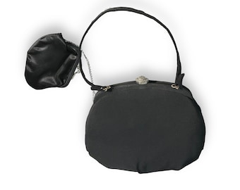Vintage Garay Black Evening Handbag: Jeweled Clasp, Attached Coin Purse