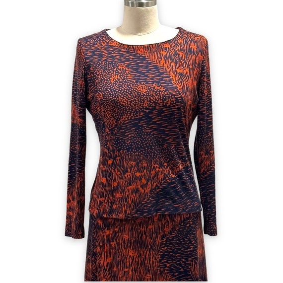 60’s Multicolor Print Long Sleeve Top and Skirt Set with Sequin Detail main image 0
