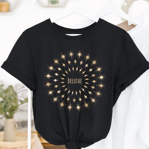 Yoga Shirt, Yoga Gifts, Yoga T-shirt, Yoga Clothes, Zen, Breathe, Inhale Exhale Tee, Boho Top, Boho T-Shirt, Stars Shirt, Celestial Gift