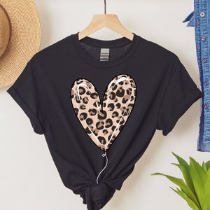 Leopard Heart Shirt, Valentines Day Gift, Cute Valentines Shirt, Heart Love Tee, Womens Valentine's Day Shirt, Leopard Print T-Shirt, Gifts