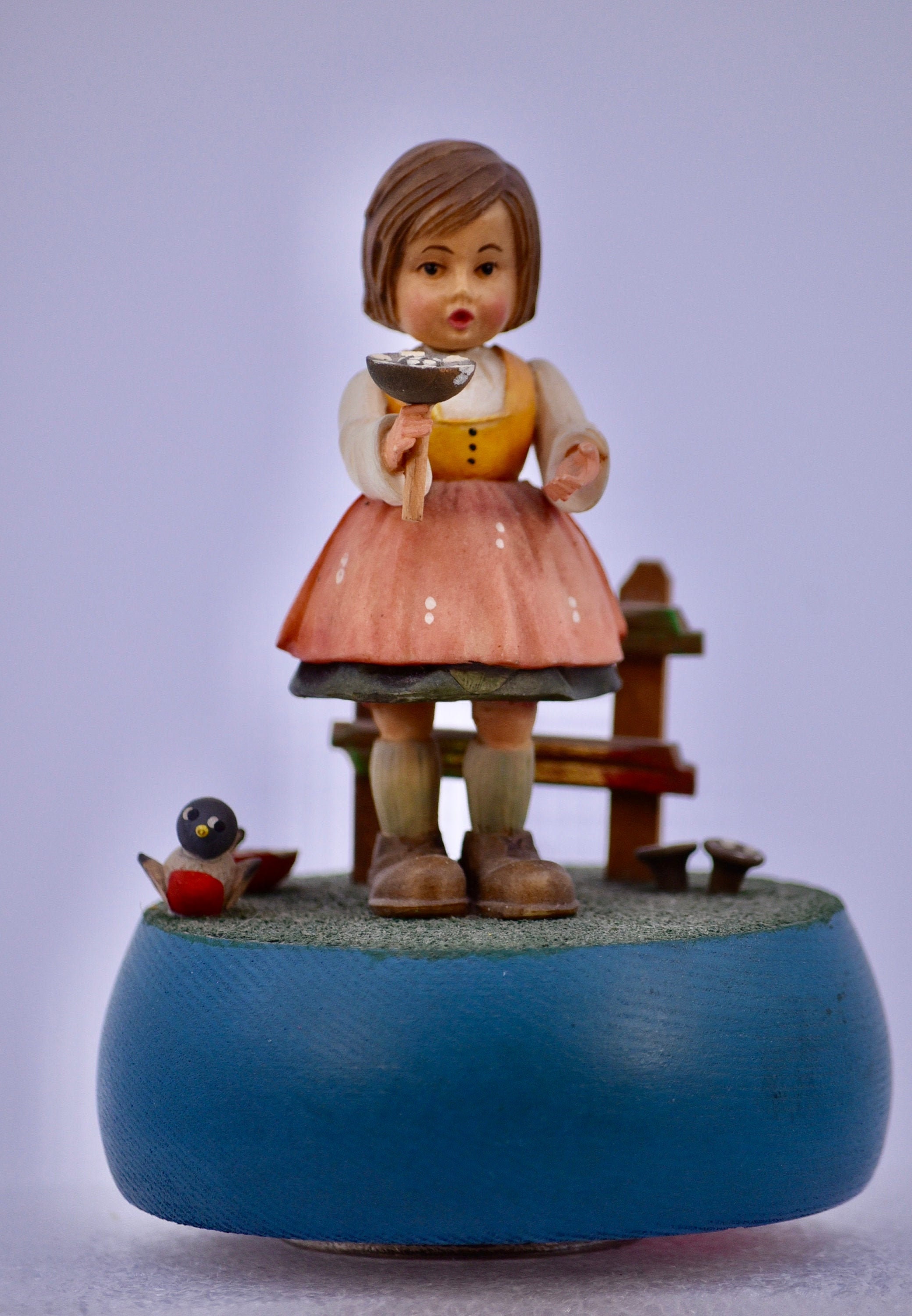 ANRI / Reuge Wooden Music Box Girl Holding Flower Plays Etsy