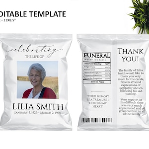Funeral Chip Bag Minimalist Template,Funeral Chip Bag, Editable Funeral Chip Bag, Minimalist Template