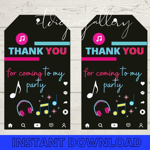 Tiktok Inspired Thank You Tags Printable Tik Tok Birthday Etsy Australia