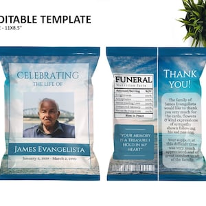 Funeral Chip Bag Beach Sunrise Template,Funeral Chip Bag, Editable Funeral Chip Bag, Beach Sunrise Template