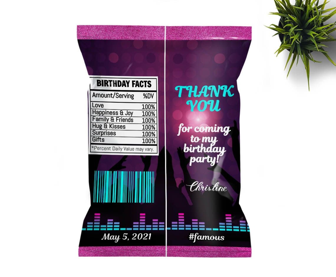 P005 Editable Pink Chip Bag, Musical Party, Chip Bag Printable, Pink