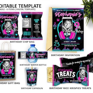 P001- Tik Tok Bundle, tiktok package, Caprisun, Chip Bag, Gift Bag, Invite, Rice Krispies Treats, Water Bottle, Customize Birthday